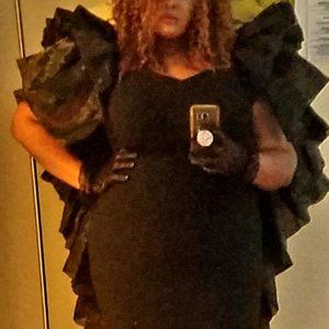 Asoph Plus Size Mesh Shoulder Maxi Evening Dress, Black, Size 1XL